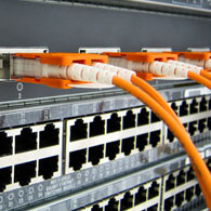 Serverschrank mit LAN-Kabeln